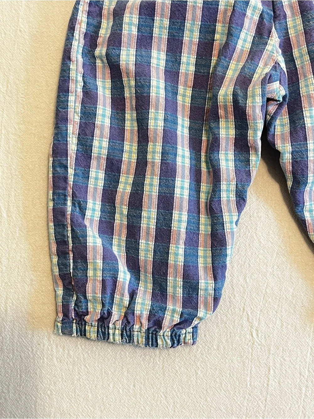 Vintage OshKosh B’Gosh 90s Plaid Overalls Baby USA Made Pink Blue Snap Romper